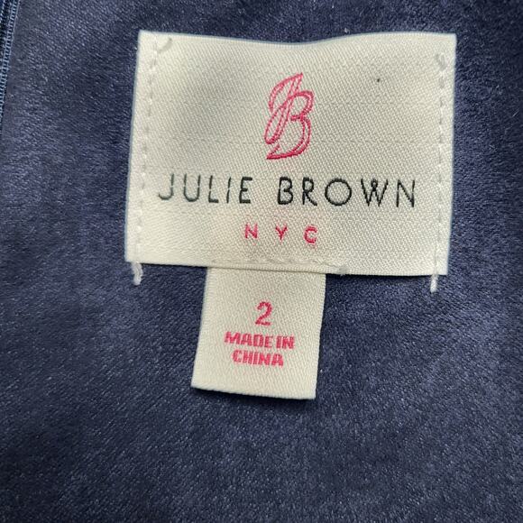 Julie Brown Faux Suede Fringe Waist Mini Sheath Dress Navy Blue Sleeveless 2 XS - Picture 6 of 8